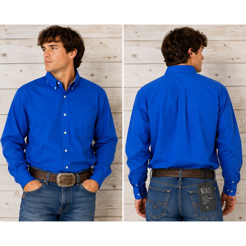 NWT Cody James Performance Twill Blue Button Down Shirt Mens Large Western
